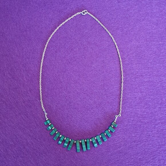 Elegant Vintage Native American Sterling Natural Malachite Statement Necklace - Picture 8 of 11